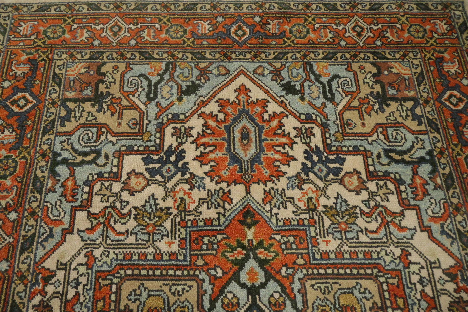 Exquisite Traditional Orange and Blue Heriz Serapi Area Rug 6'x9'