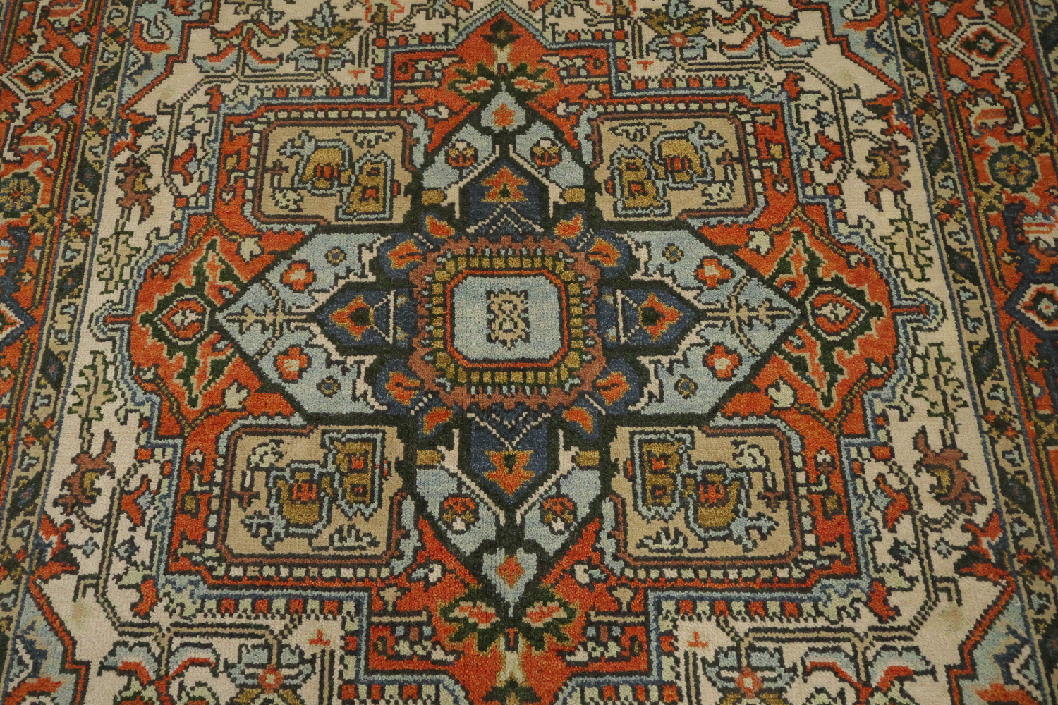 Exquisite Traditional Orange and Blue Heriz Serapi Area Rug 6'x9'