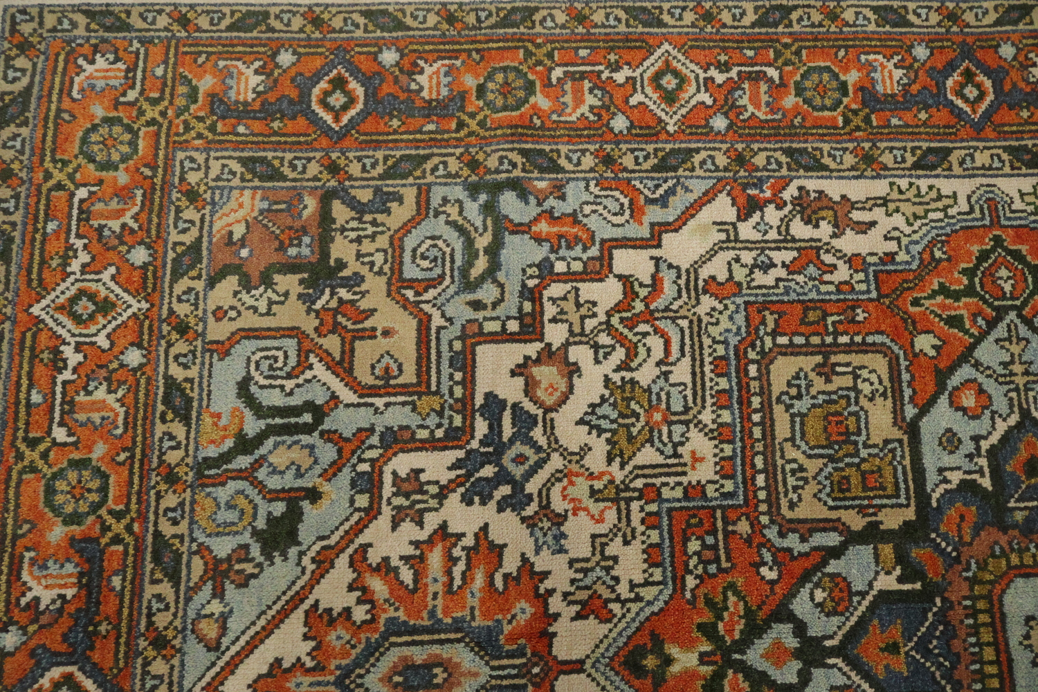 Exquisite Traditional Orange and Blue Heriz Serapi Area Rug 6'x9'