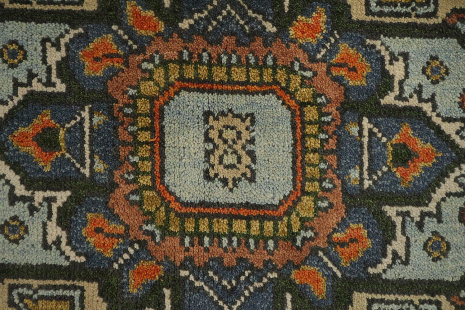 Exquisite Traditional Orange and Blue Heriz Serapi Area Rug 6'x9'