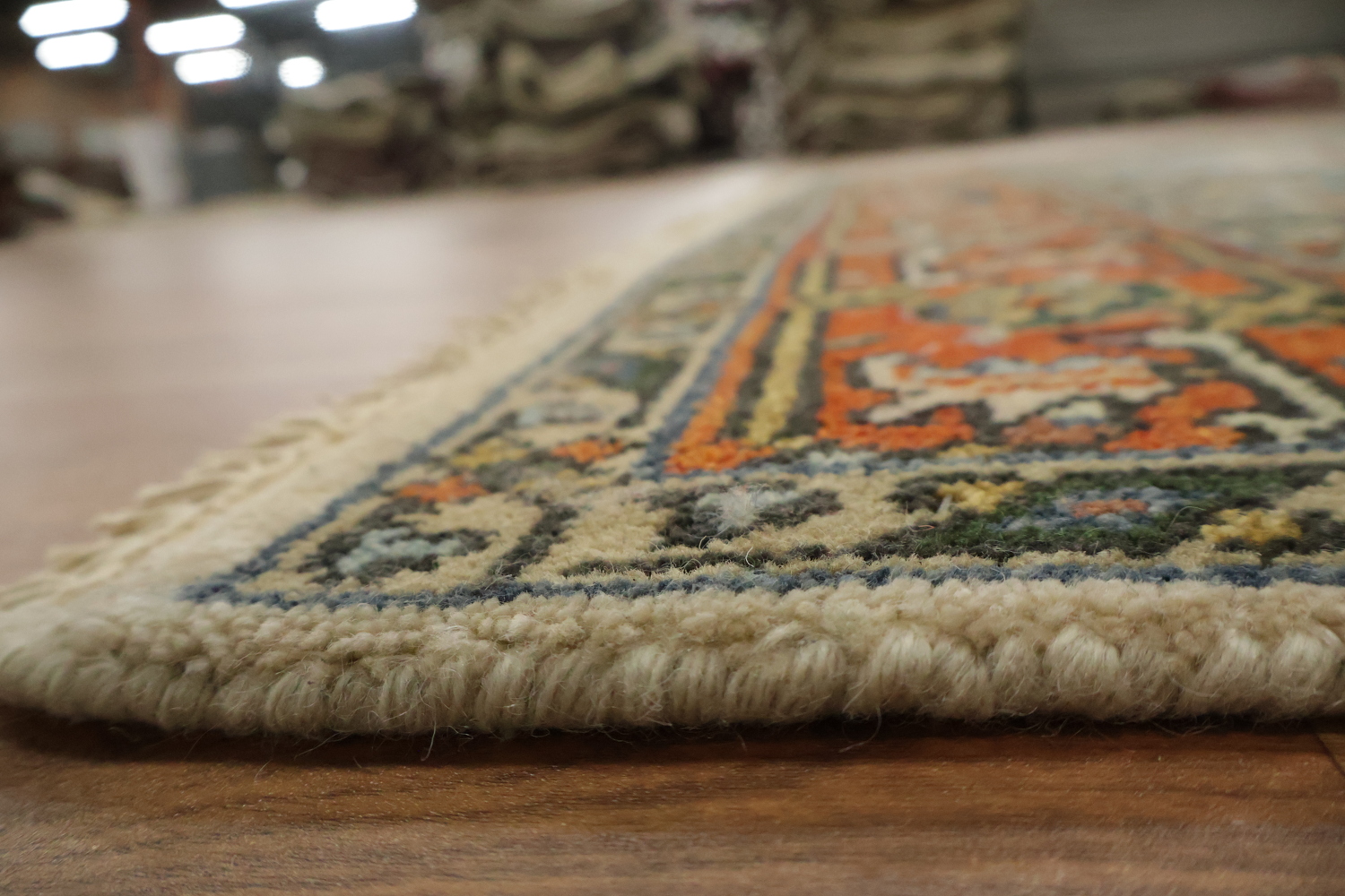 Exquisite Traditional Orange and Blue Heriz Serapi Area Rug 6'x9'