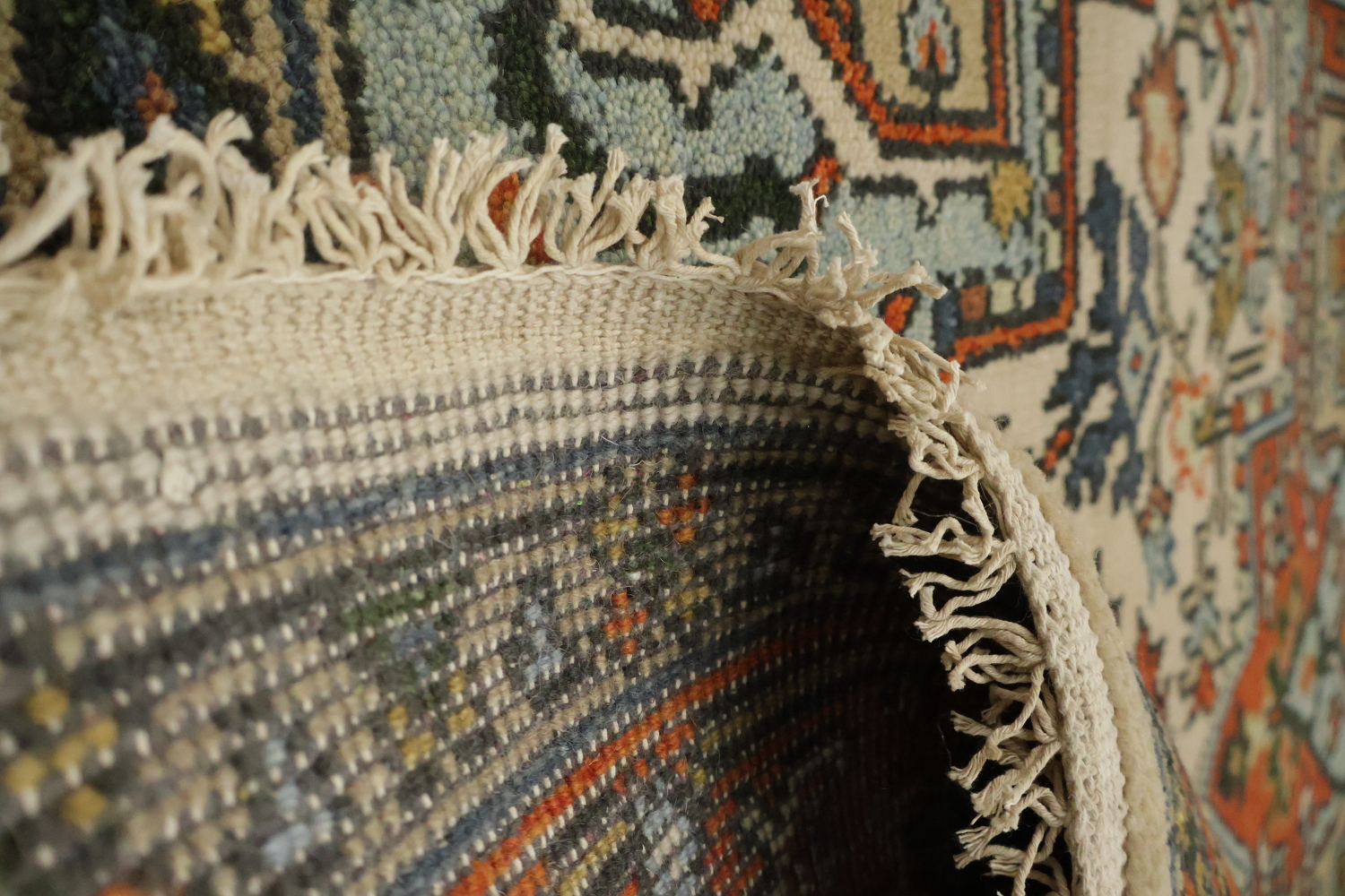 Exquisite Traditional Orange and Blue Heriz Serapi Area Rug 6'x9'