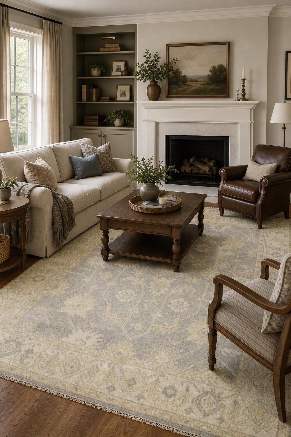 Oushak Indian Beige and Gray Rug with Timeless Design 8x10