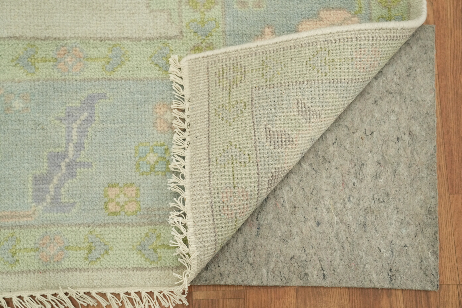 Pale Green Oushak Hand-Knotted Wool Rug Featuring Earthy Pastel Colors 8x10