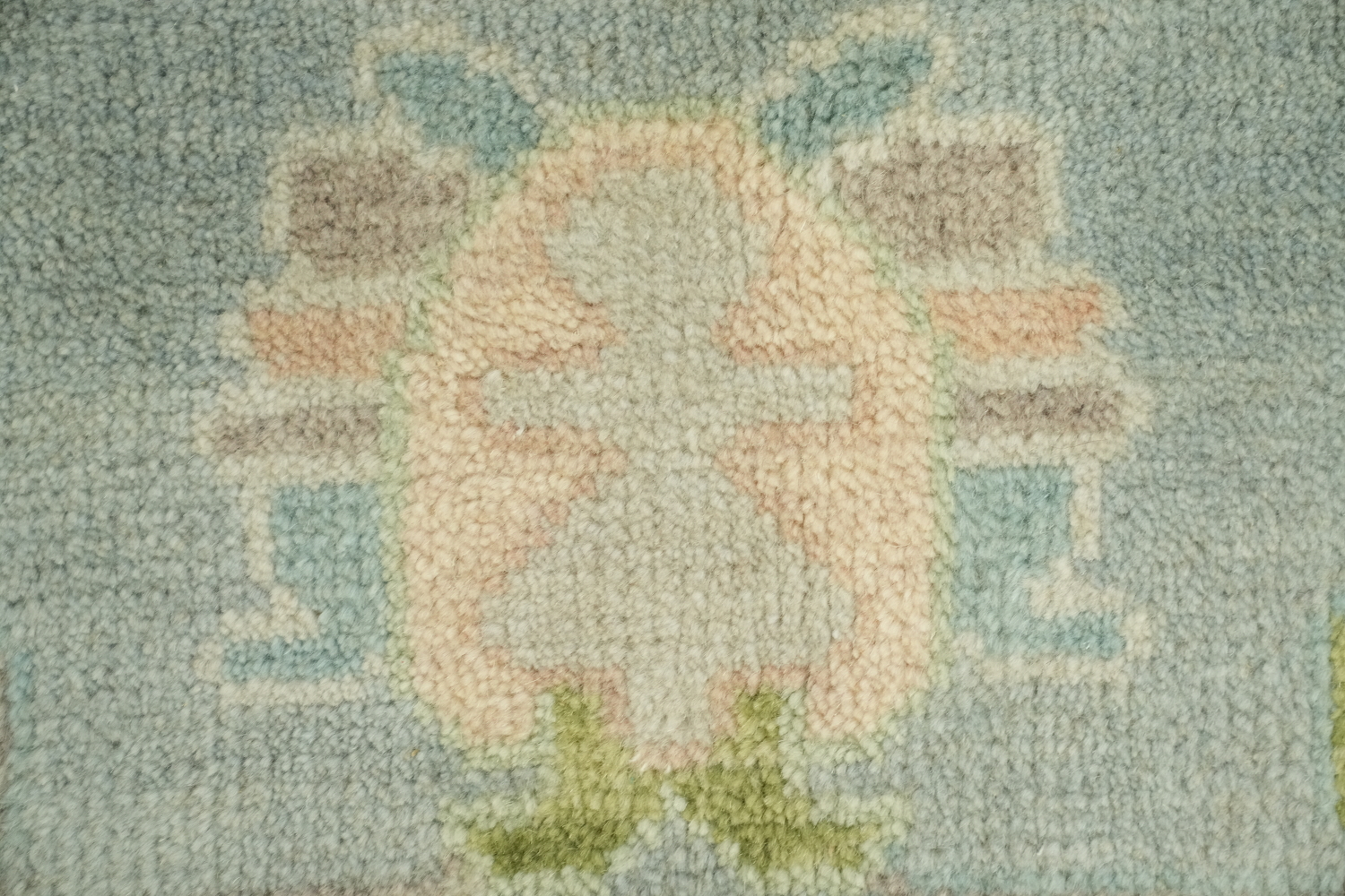 Pale Green Oushak Hand-Knotted Wool Rug Featuring Earthy Pastel Colors 8x10