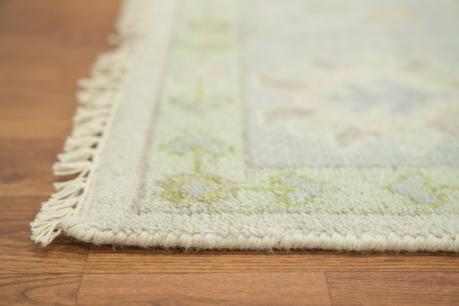 Pale Green Oushak Hand-Knotted Wool Rug Featuring Earthy Pastel Colors 8x10
