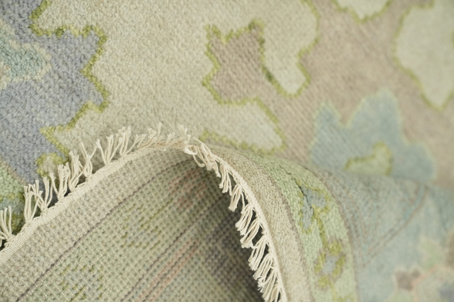 Pale Green Oushak Hand-Knotted Wool Rug Featuring Earthy Pastel Colors 8x10