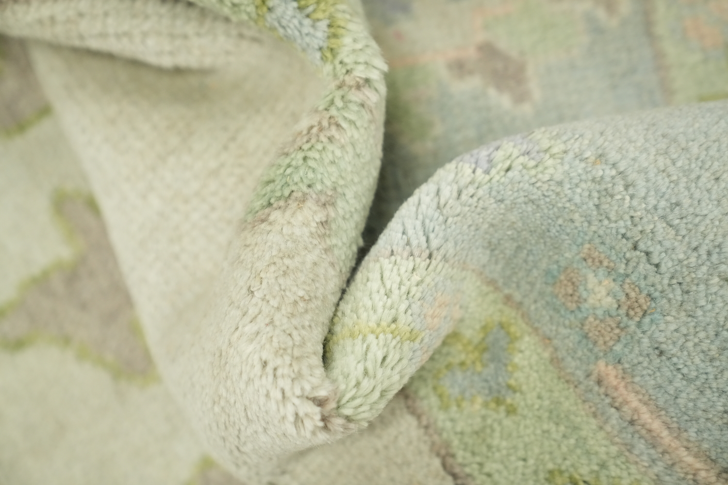 Pale Green Oushak Hand-Knotted Wool Rug Featuring Earthy Pastel Colors 8x10