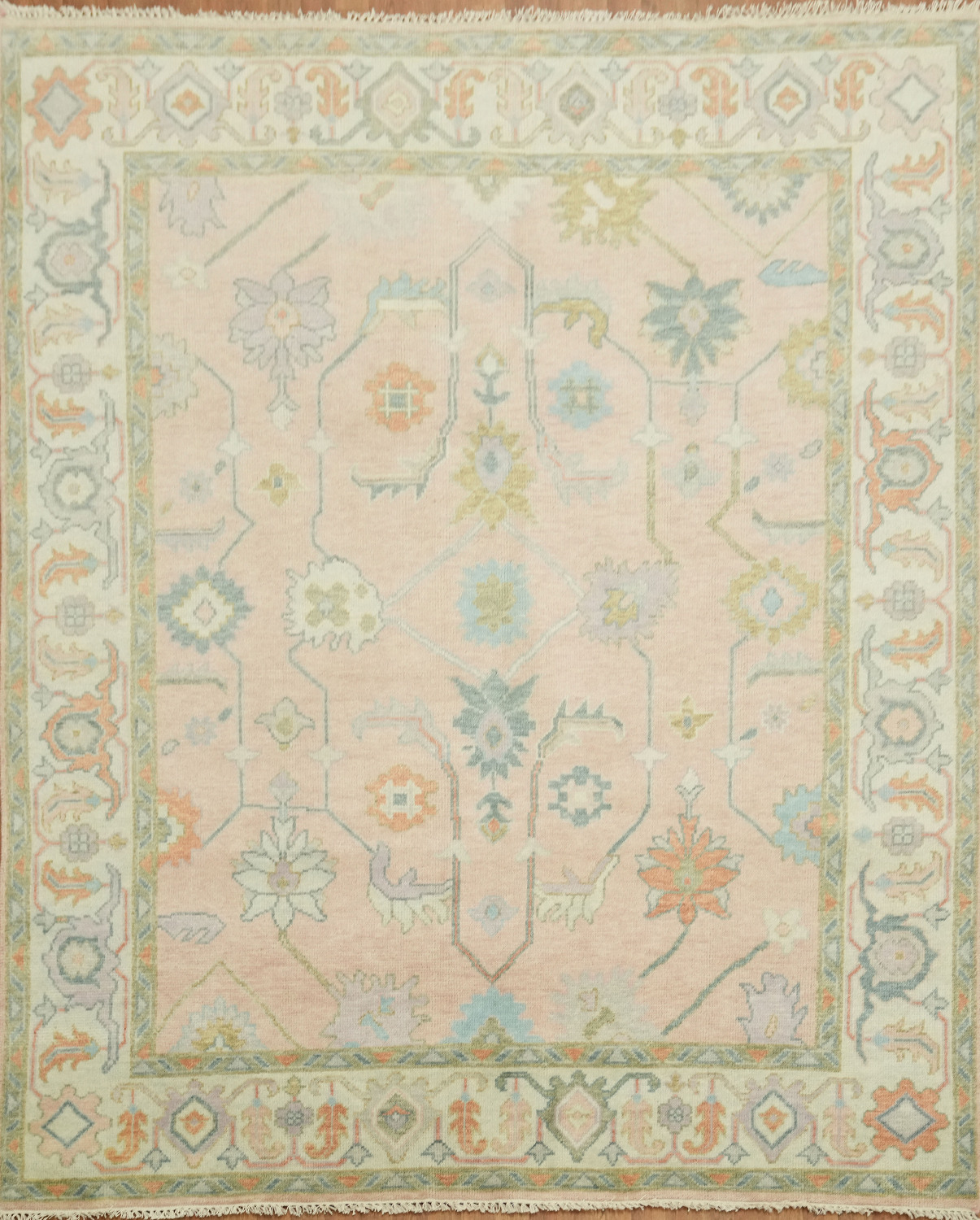 Light Pink Traditional Floral Oushak Area Rug 8'x10'