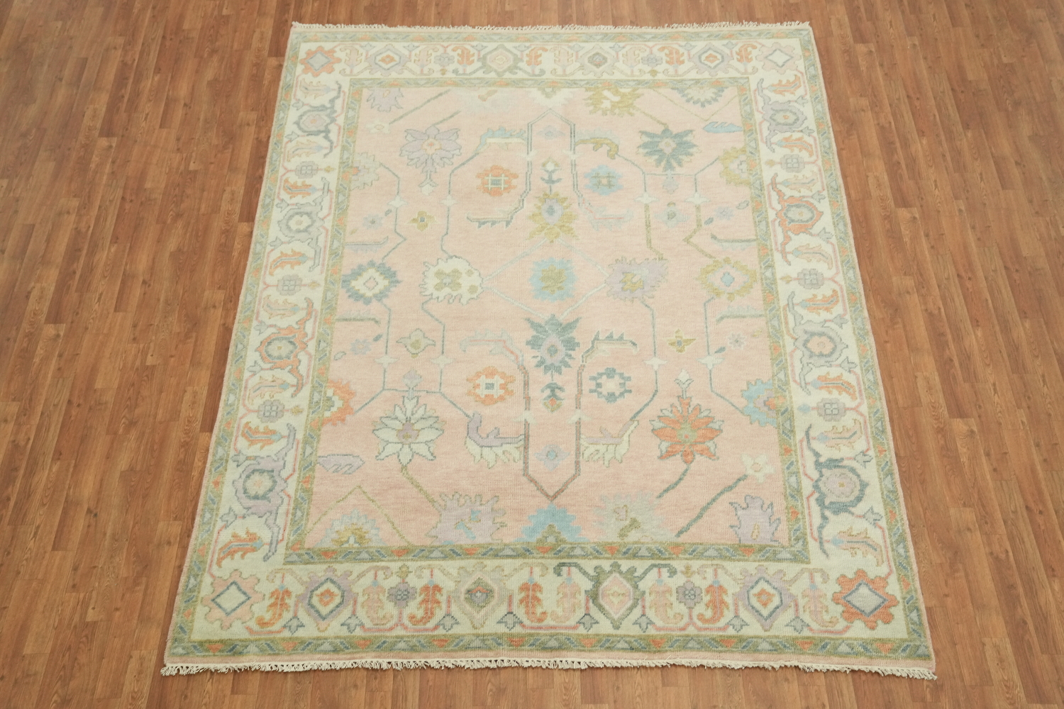 Light Pink Traditional Floral Oushak Area Rug 8'x10'