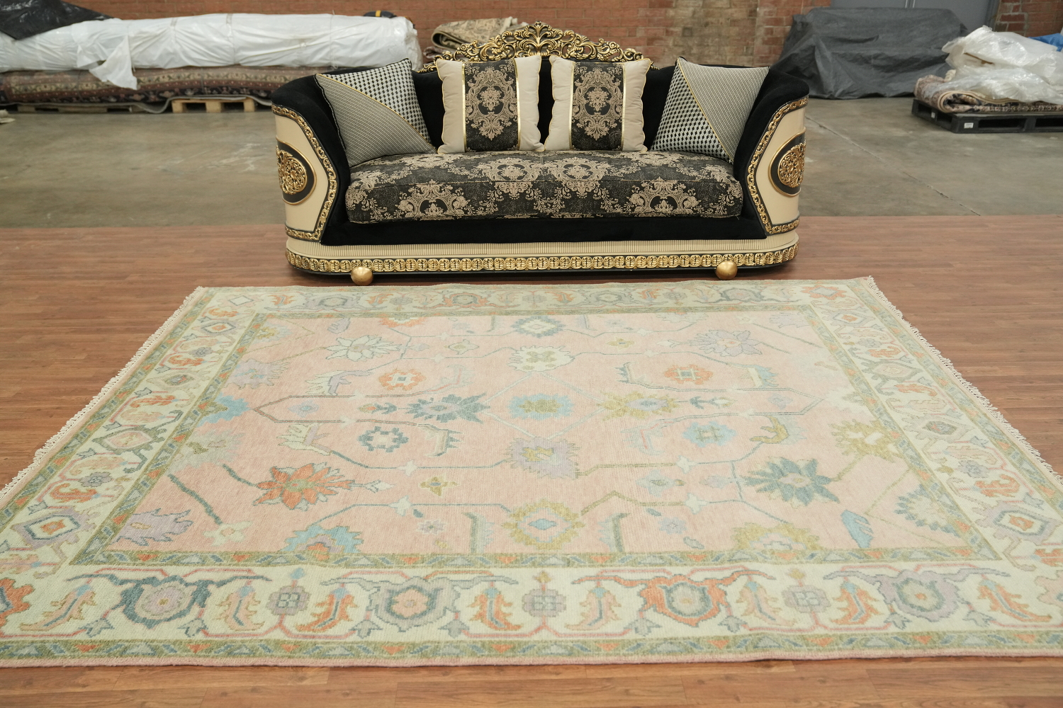 Light Pink Traditional Floral Oushak Area Rug 8'x10'