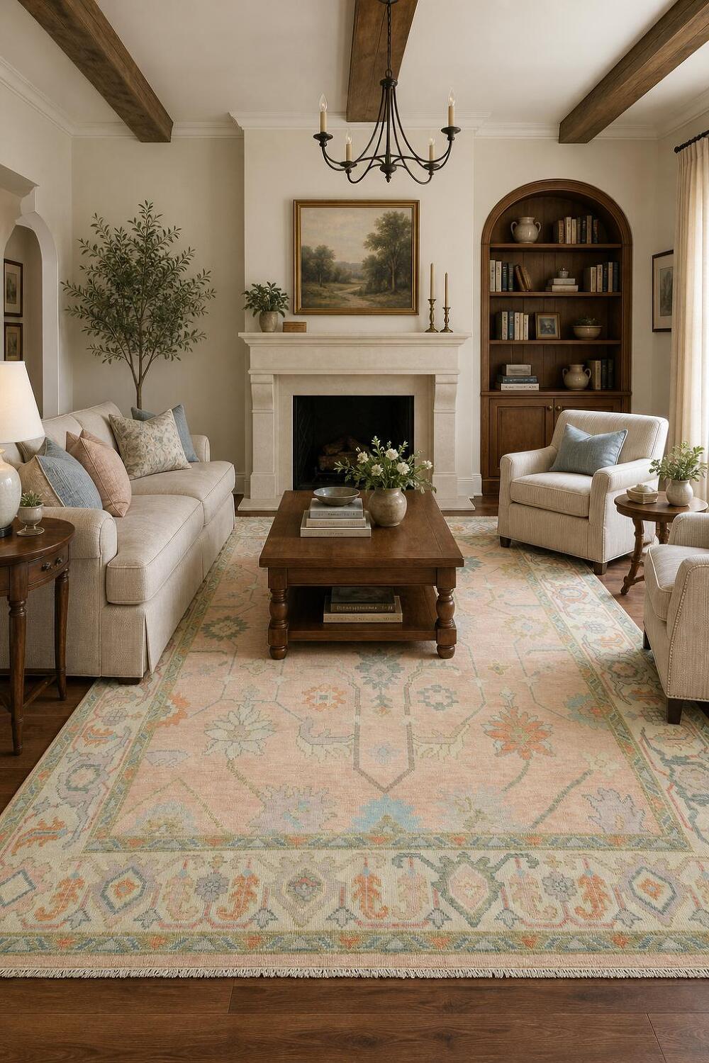 Light Pink Traditional Floral Oushak Area Rug 8'x10'