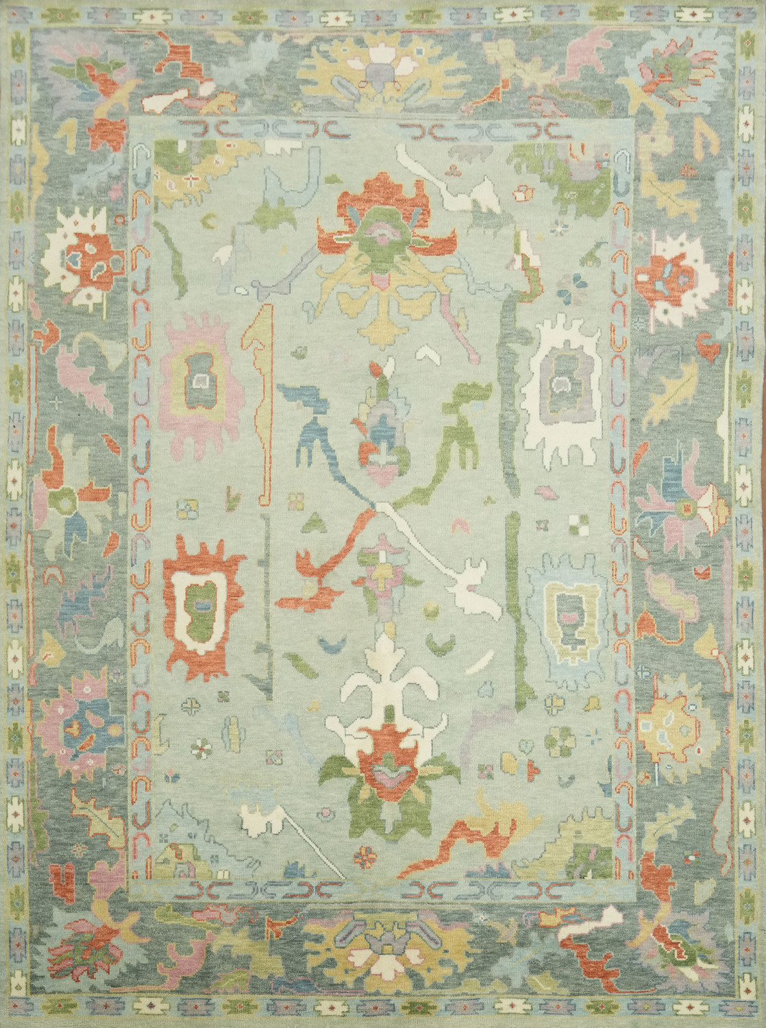 Tranquil Pastel Rug with Intricate Ornamental Design 9'x12'