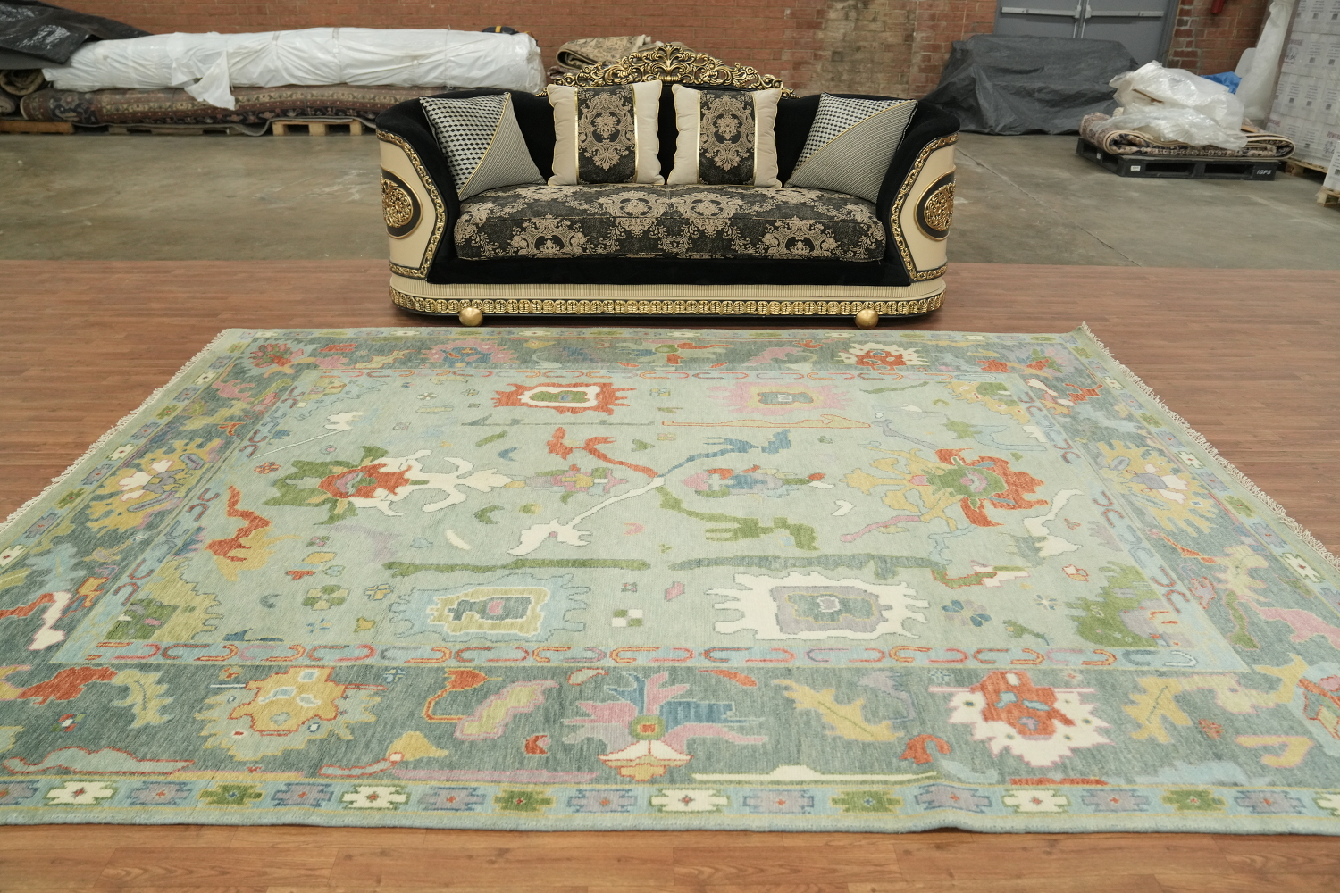 Tranquil Pastel Rug with Intricate Ornamental Design 9'x12'