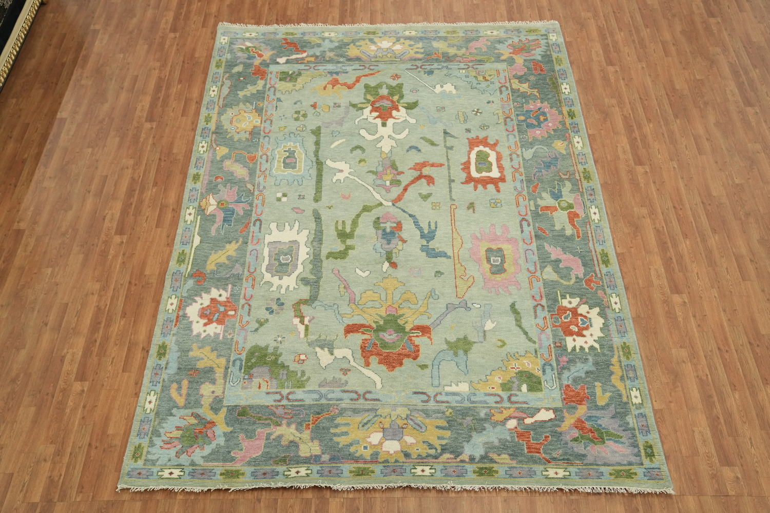 Tranquil Pastel Rug with Intricate Ornamental Design 9'x12'