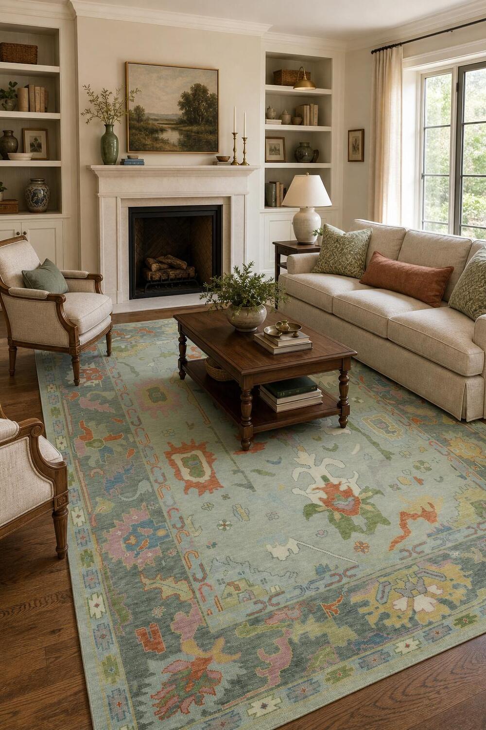 Tranquil Pastel Rug with Intricate Ornamental Design 9'x12'