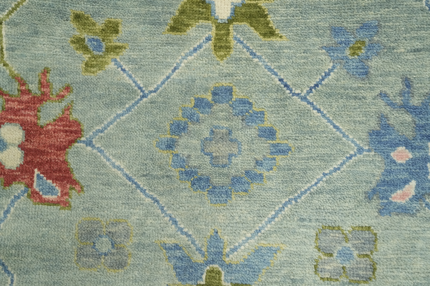 Charming Soft Blue Oushak Indian Rug with Intricate Floral Motifs 9x12 ft