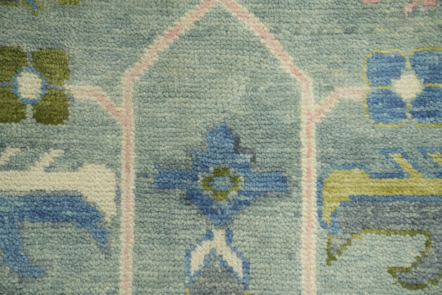 Charming Soft Blue Oushak Indian Rug with Intricate Floral Motifs 9x12 ft