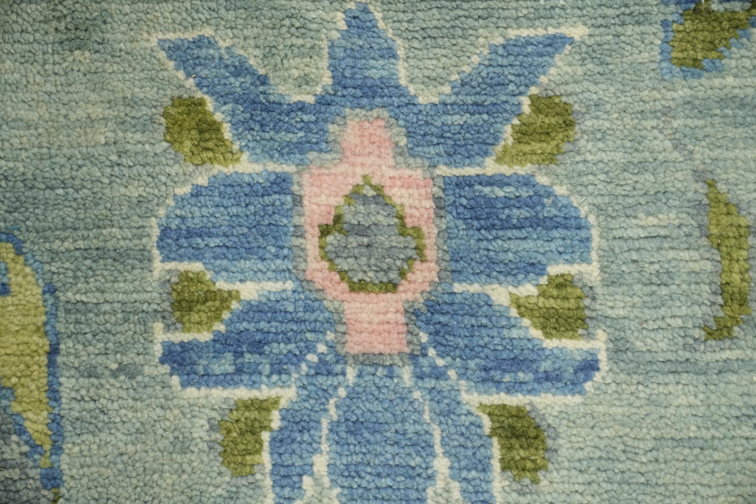 Charming Soft Blue Oushak Indian Rug with Intricate Floral Motifs 9x12 ft