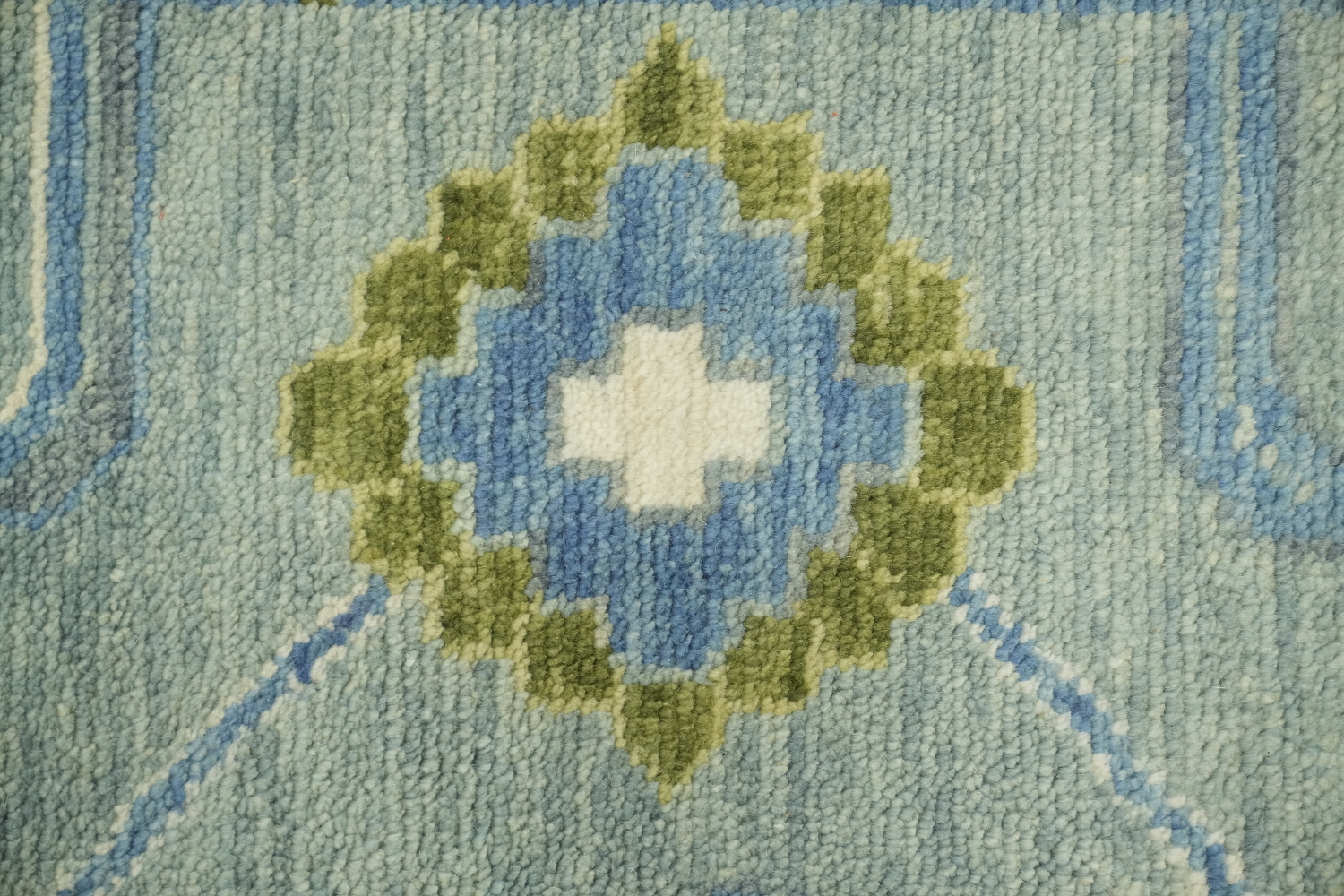 Charming Soft Blue Oushak Indian Rug with Intricate Floral Motifs 9x12 ft