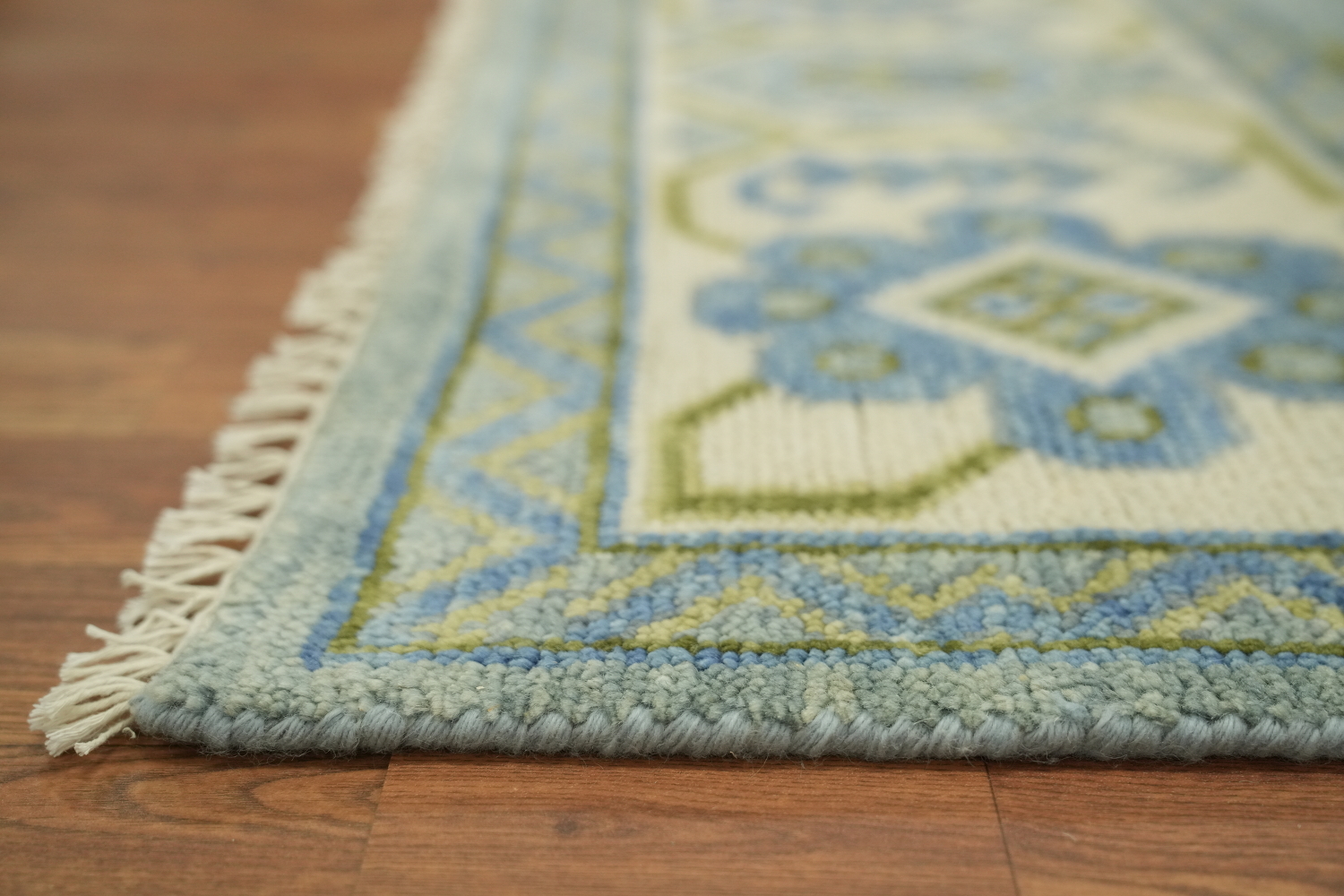 Charming Soft Blue Oushak Indian Rug with Intricate Floral Motifs 9x12 ft