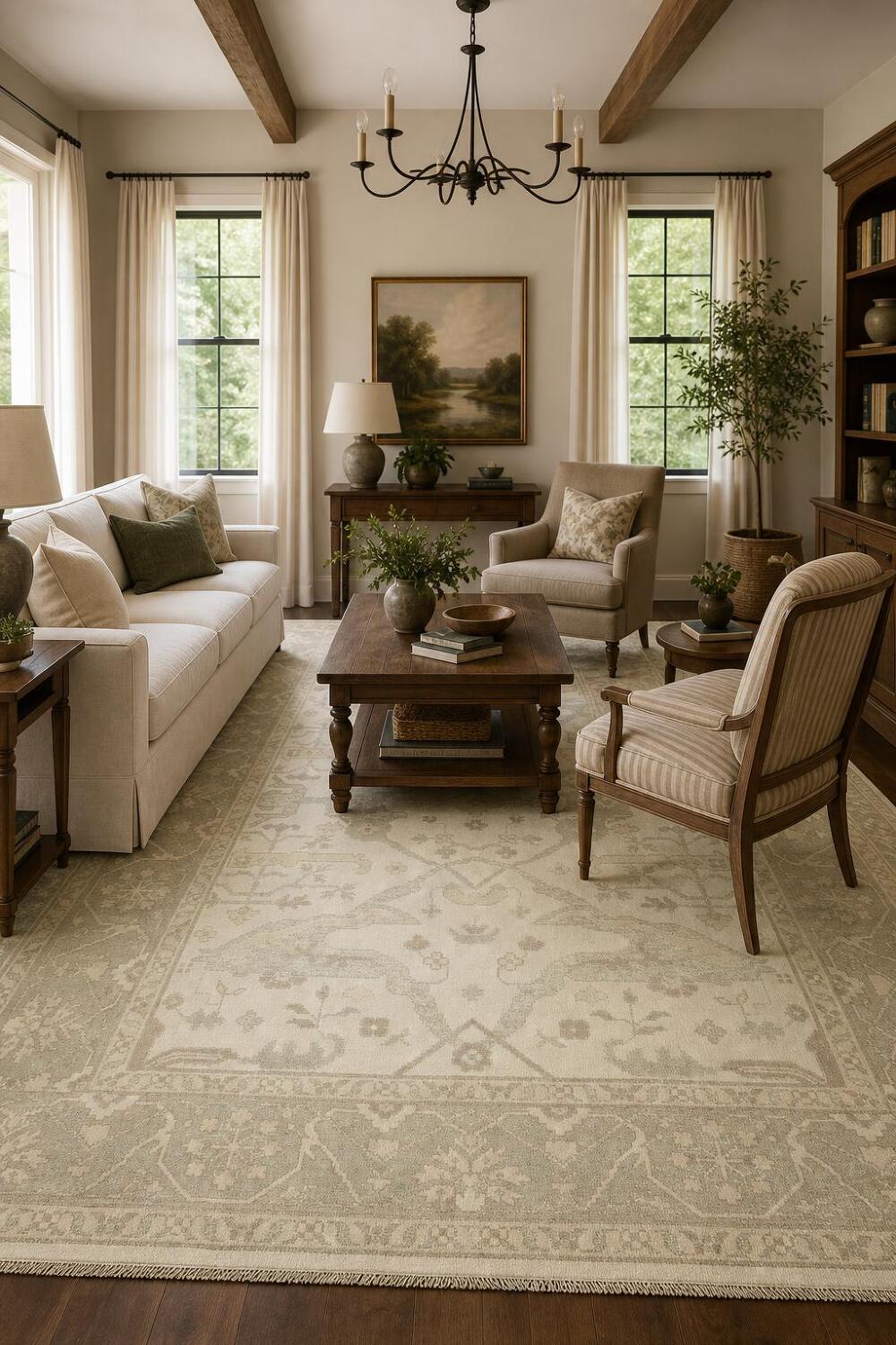 Classic Beige Toned Oushak Indian Wool Rug 8x10