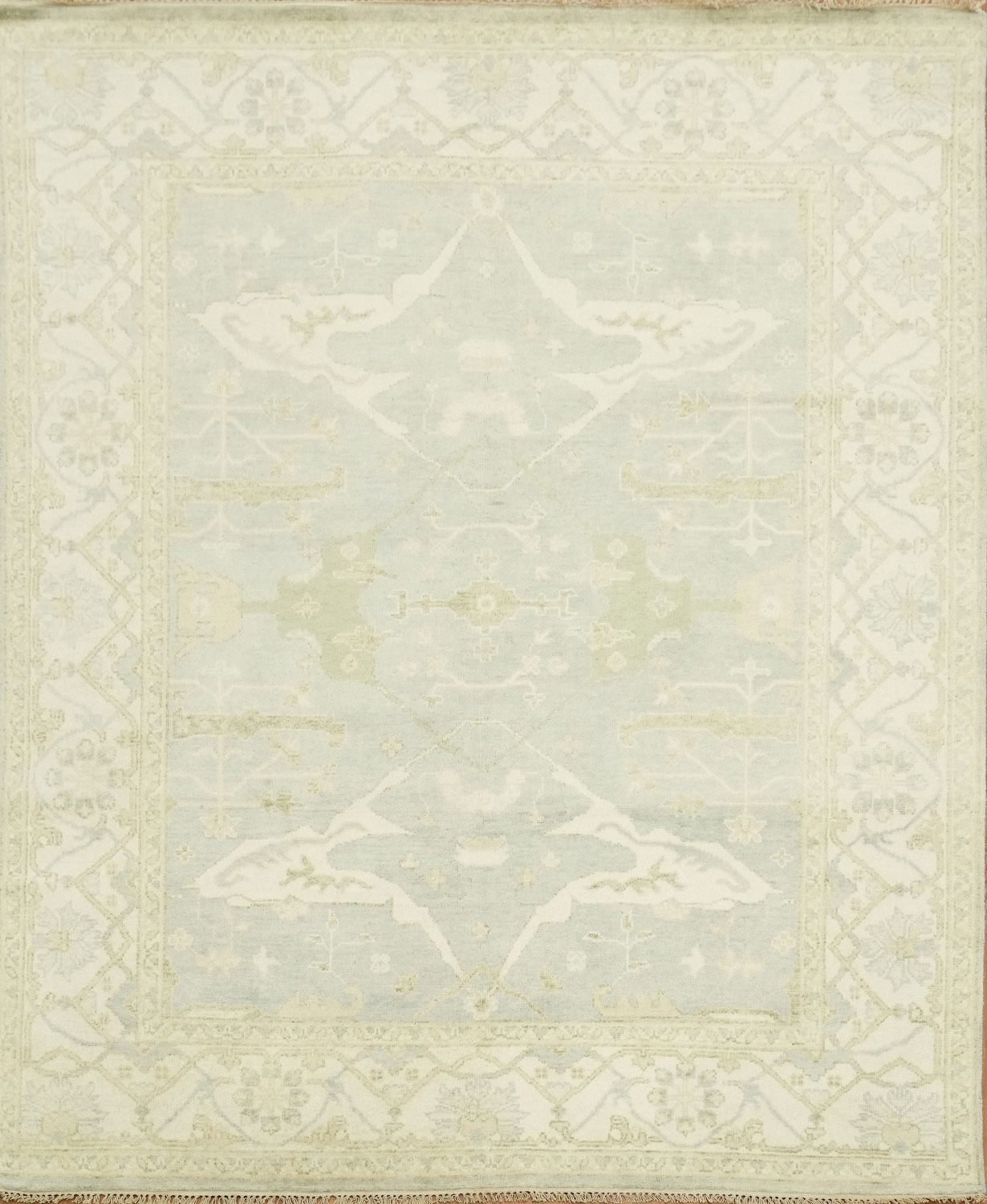 Elegant Cream and Blue Rug with Intricate Floral Pattern 8'x10'