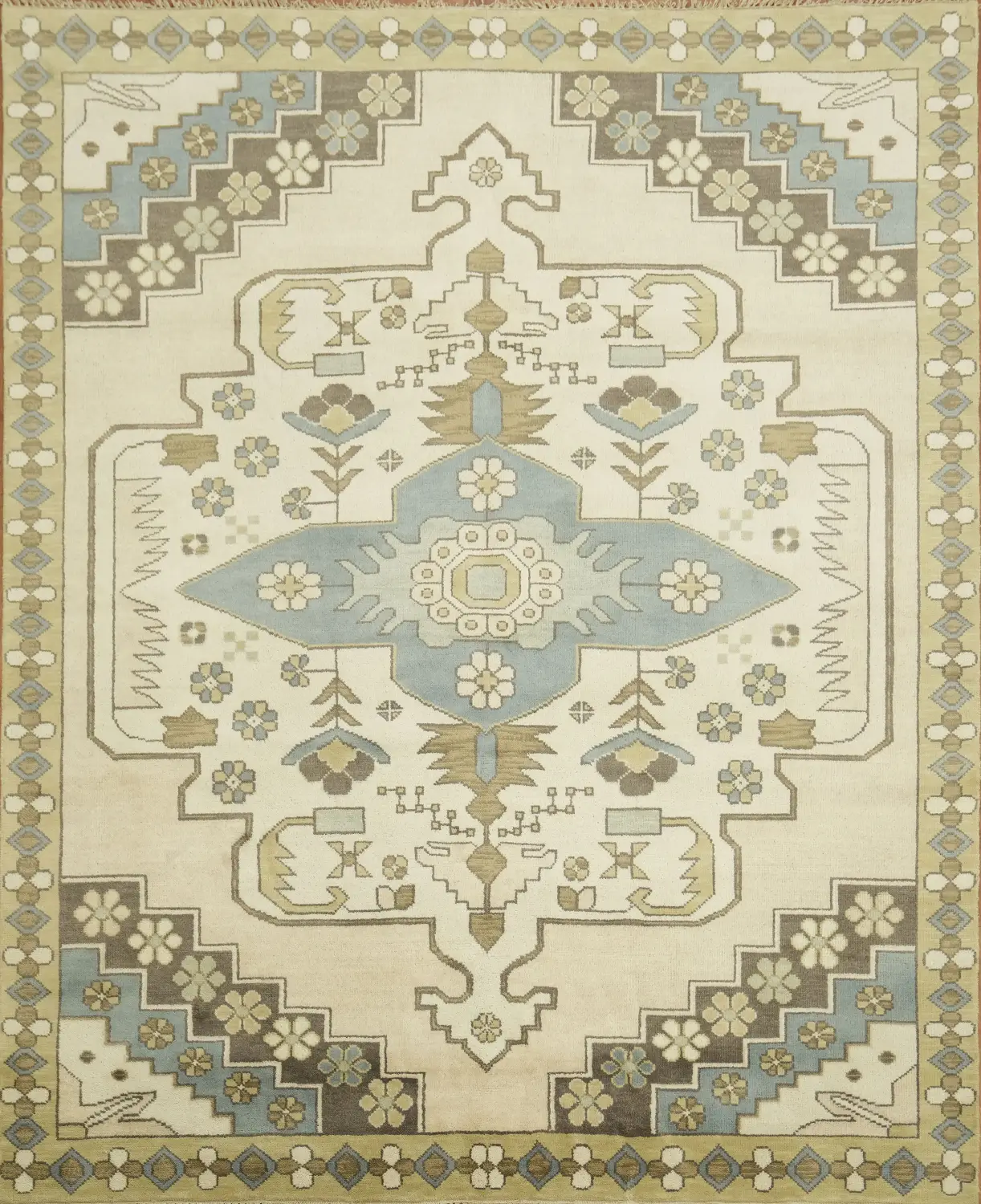 Traditional Beige and Blue Oushak Hand Made Area Rug 8x10