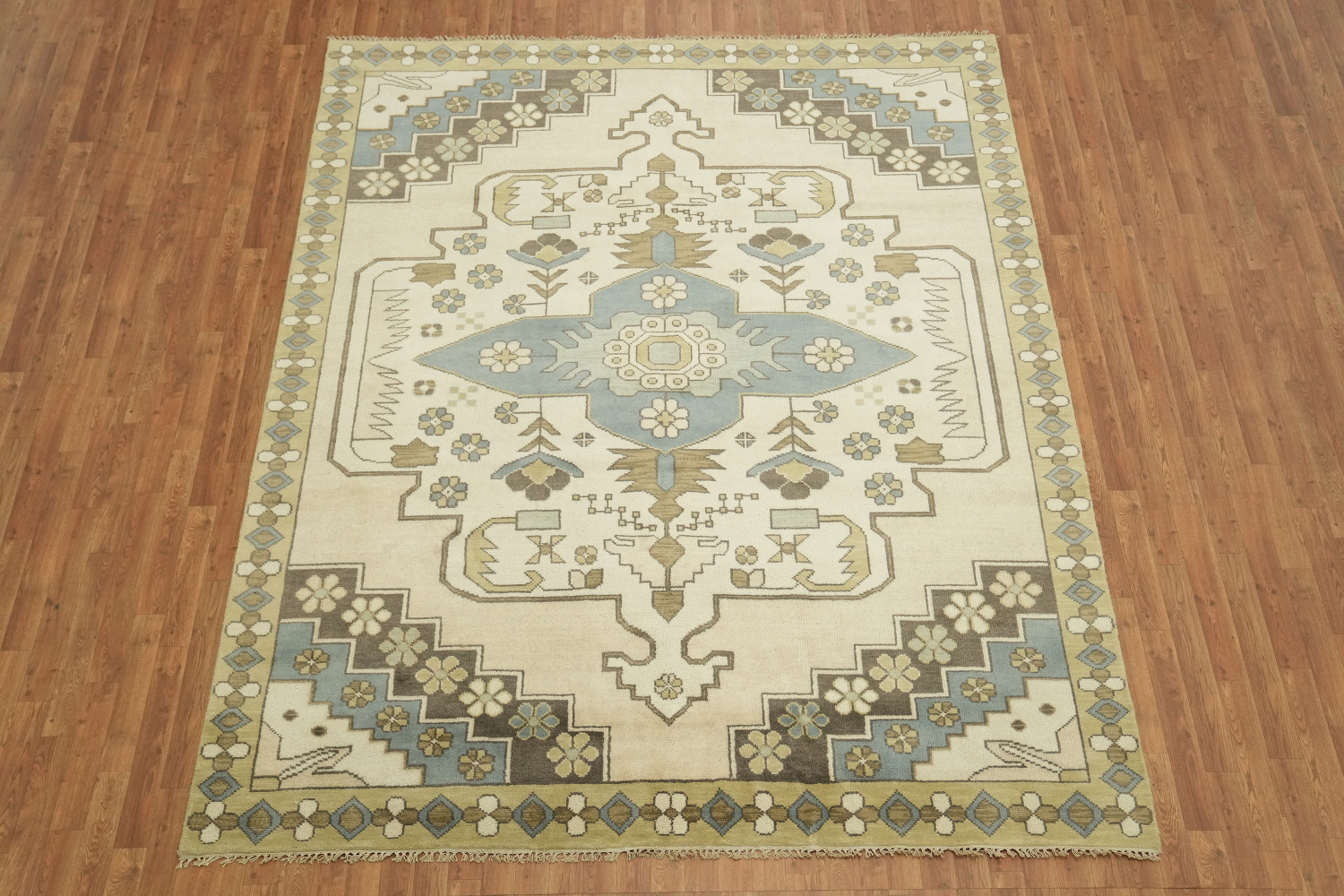 Traditional Beige and Blue Oushak Hand Made Area Rug 8x10