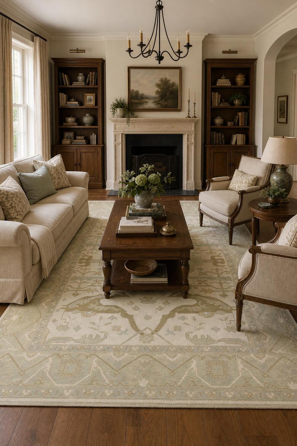 Elegant Beige and Blue Rug with Classic Oriental Design 8'x10'
