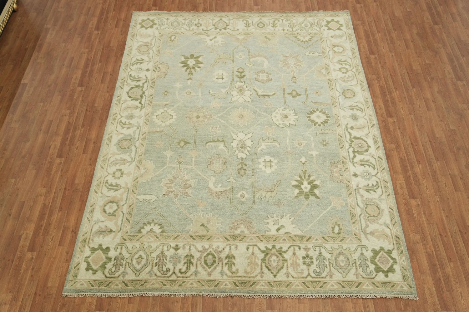 Soft Pastel Light Blue and Green Oushak Large Rug 9'x12'