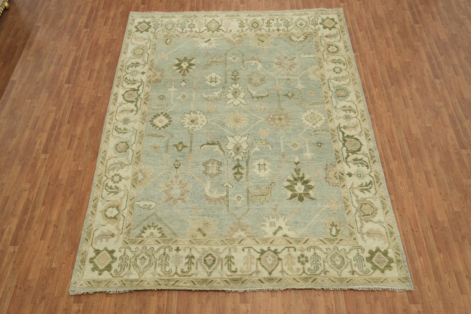Soft Pastel Light Blue and Green Oushak Large Rug 9'x12'
