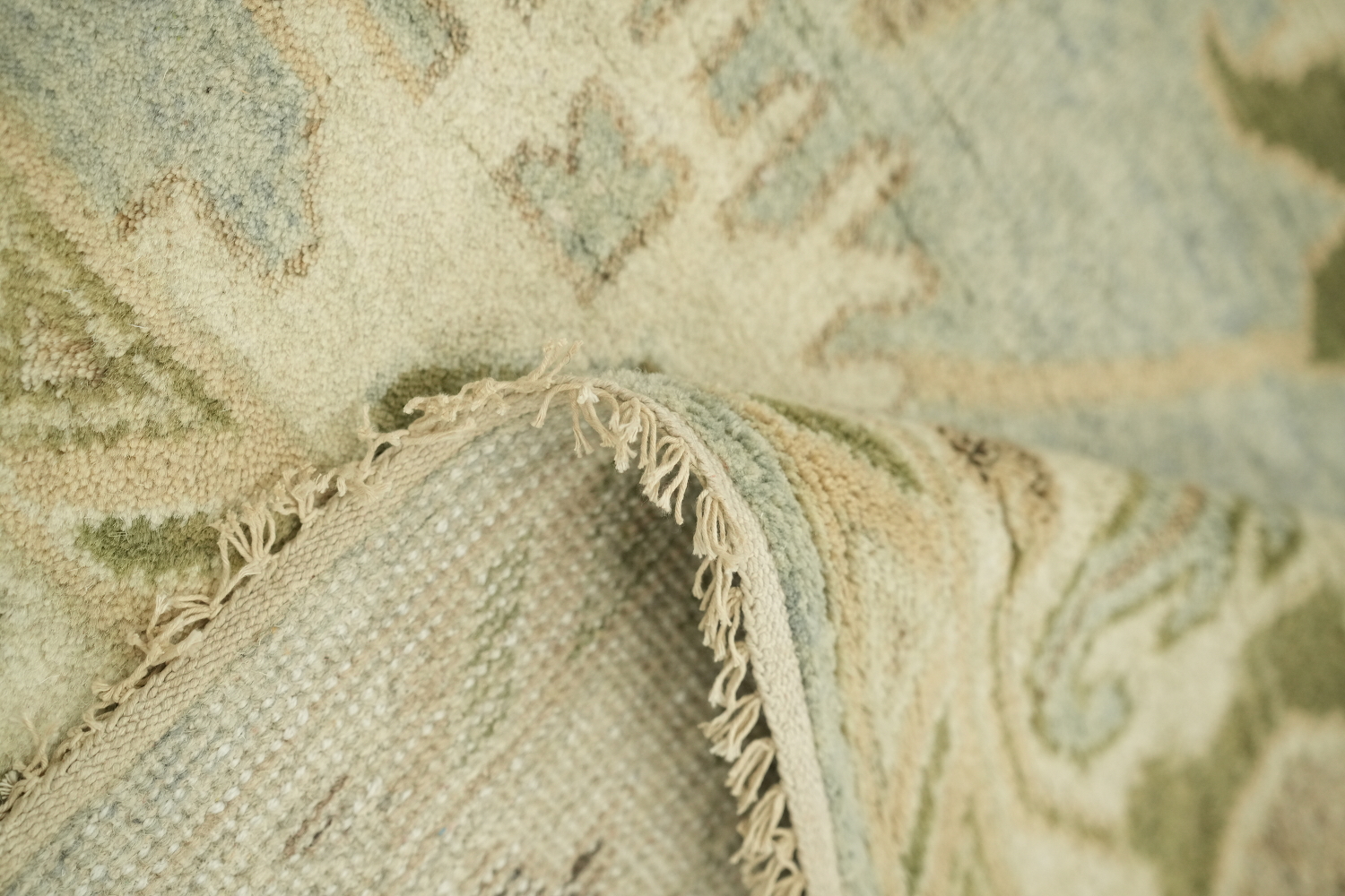 Soft Pastel Light Blue and Green Oushak Large Rug 9'x12'