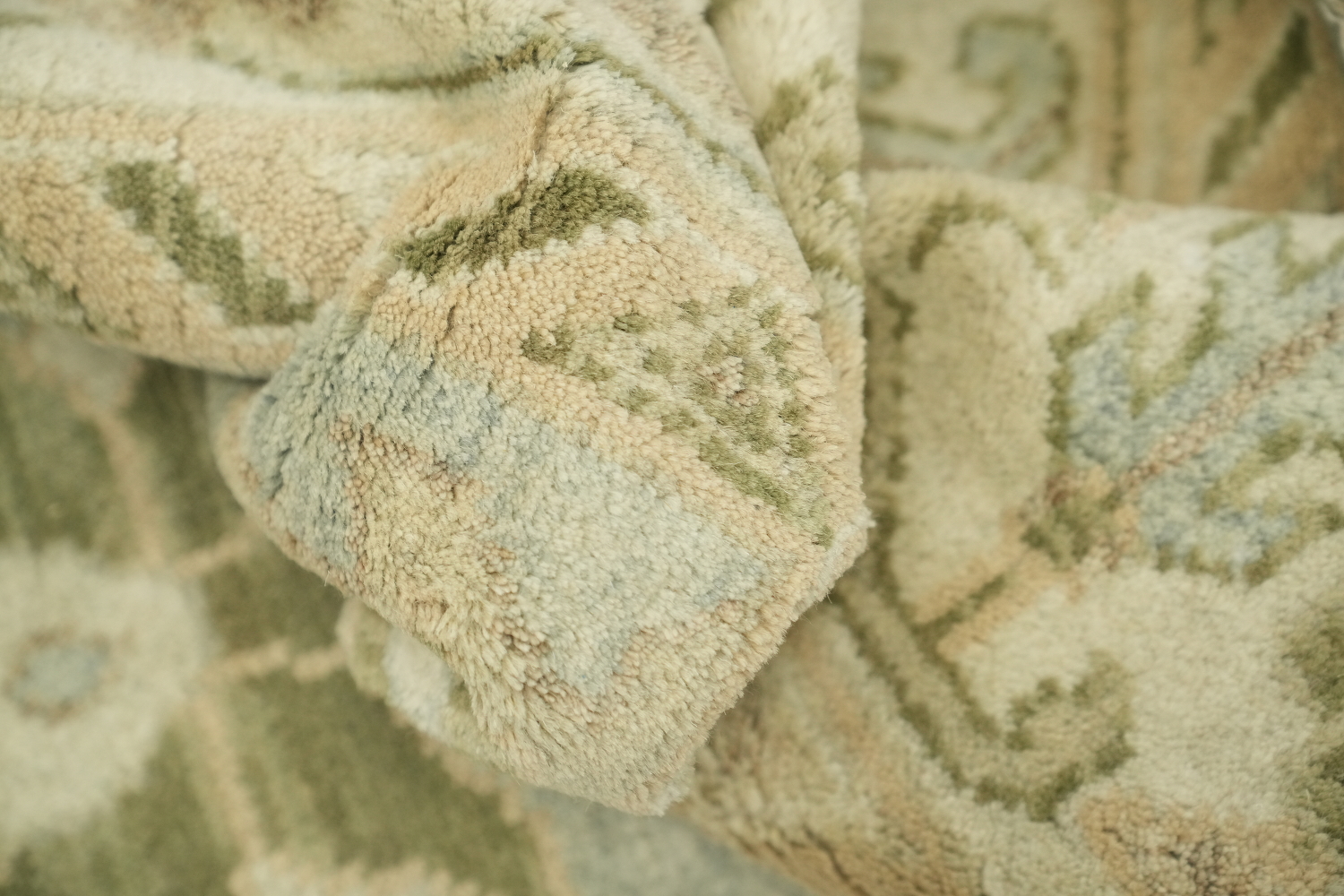 Soft Pastel Light Blue and Green Oushak Large Rug 9'x12'
