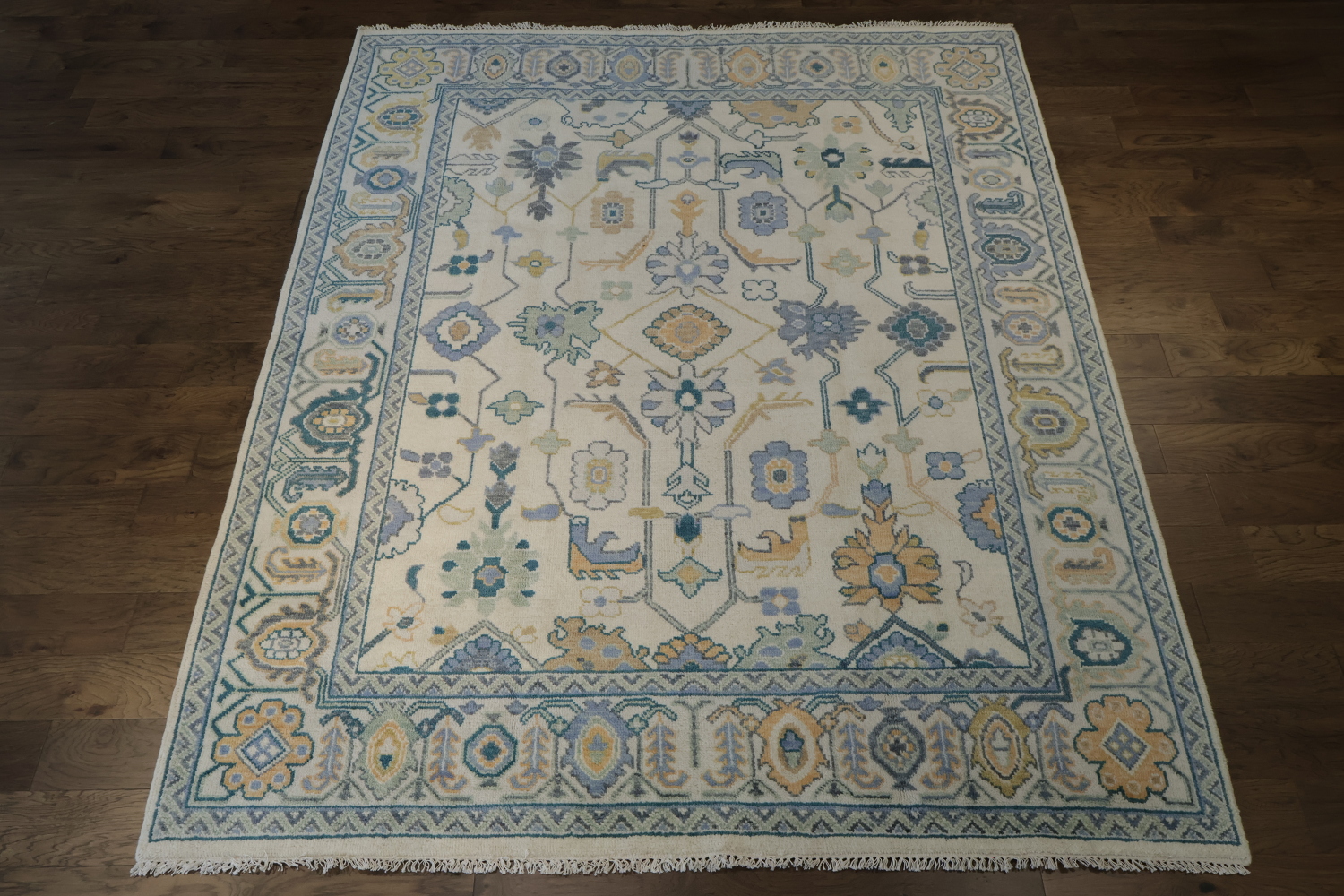 Artisan Blue and Beige Rug with Delicate Botanical Patterns 8'x10'