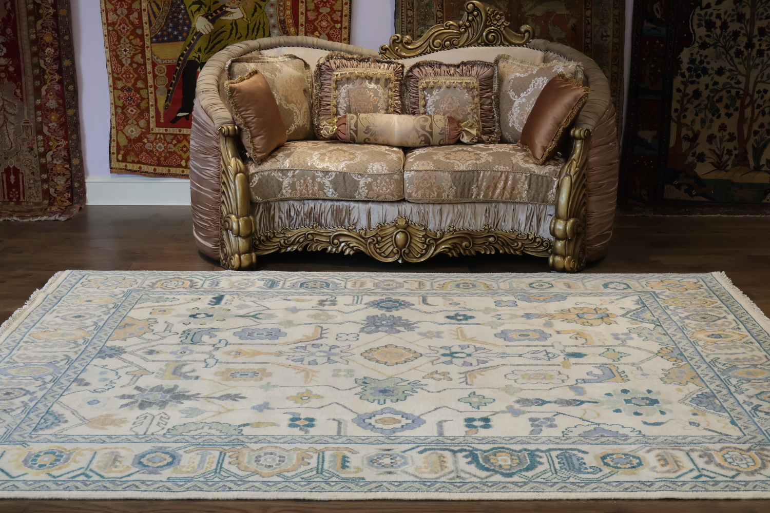 Artisan Blue and Beige Rug with Delicate Botanical Patterns 8'x10'