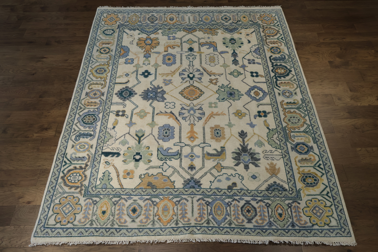 Artisan Blue and Beige Rug with Delicate Botanical Patterns 8'x10'