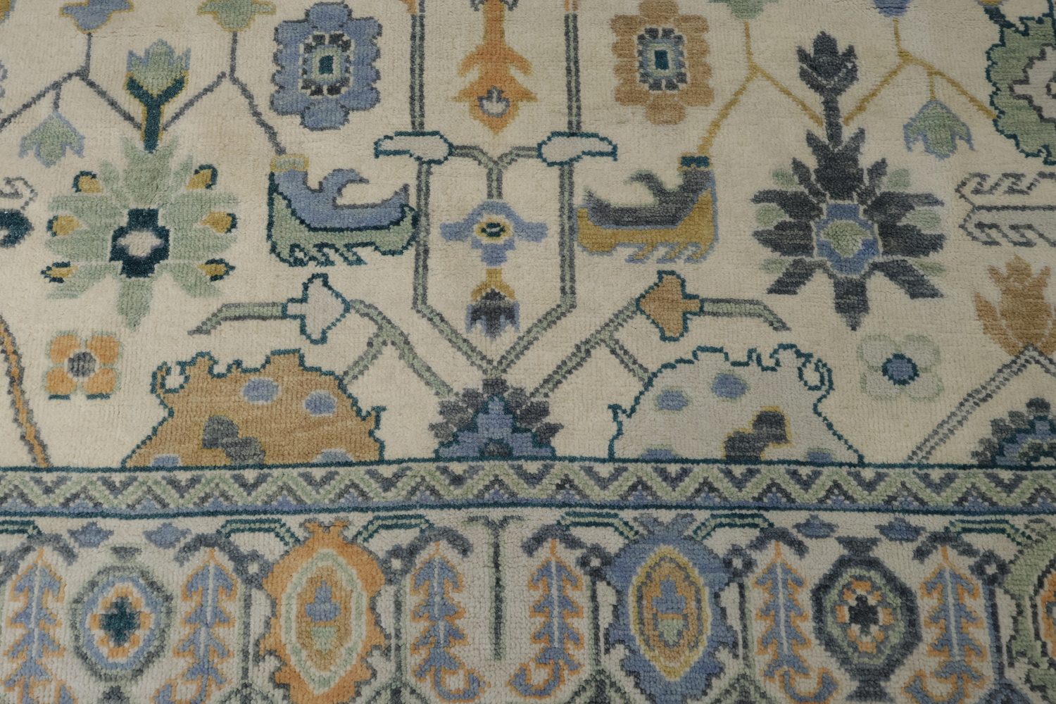 Artisan Blue and Beige Rug with Delicate Botanical Patterns 8'x10'