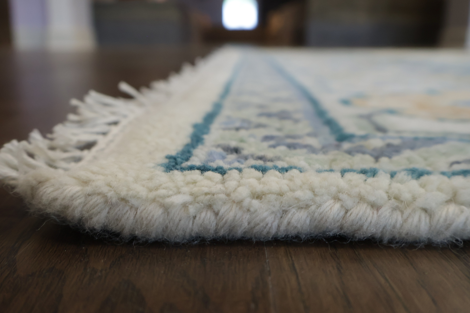 Artisan Blue and Beige Rug with Delicate Botanical Patterns 8'x10'