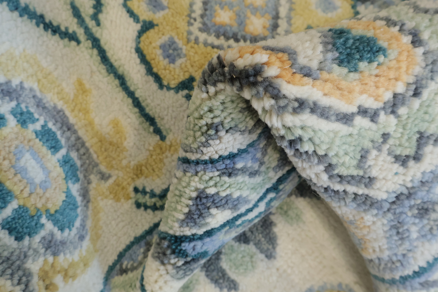 Artisan Blue and Beige Rug with Delicate Botanical Patterns 8'x10'