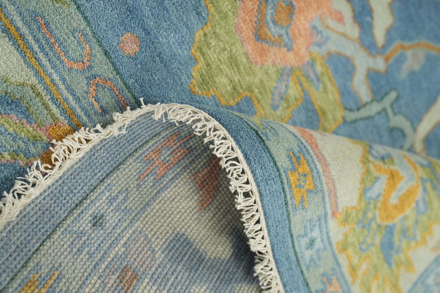 Luxury Handmade Oushak Rug Featuring Soft Blue and Delicate Hues 8'x10'