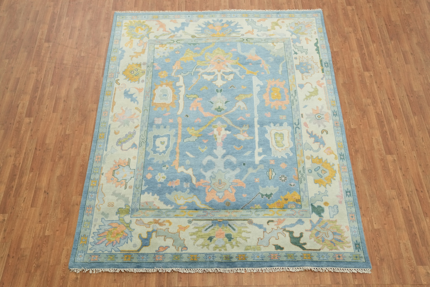 Luxury Handmade Oushak Rug Featuring Soft Blue and Delicate Hues 8'x10'