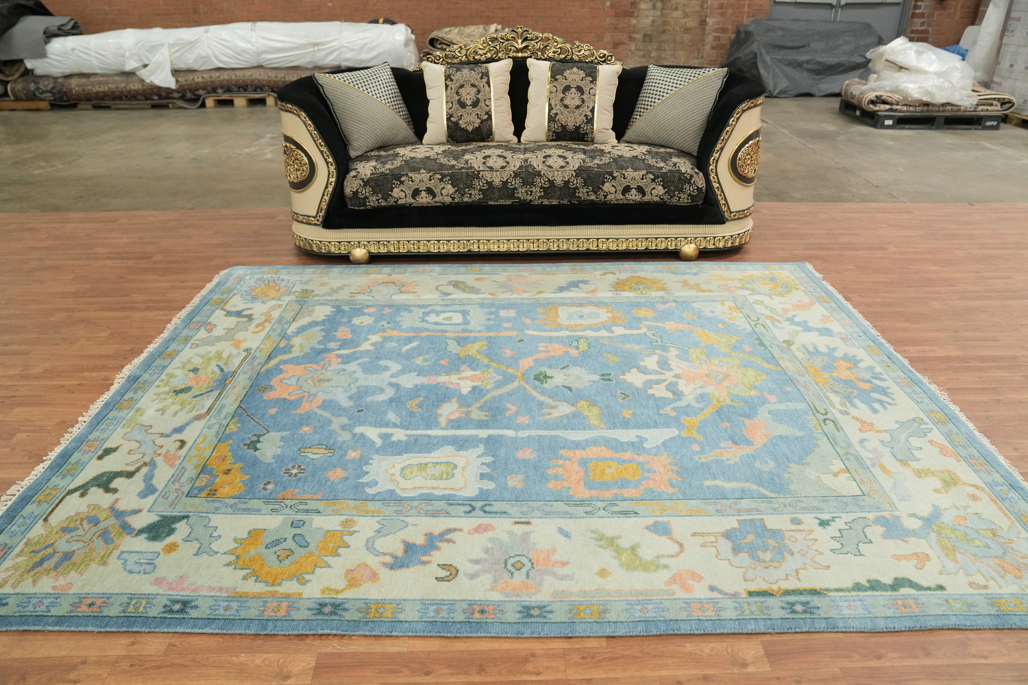 Luxury Handmade Oushak Rug Featuring Soft Blue and Delicate Hues 8'x10'