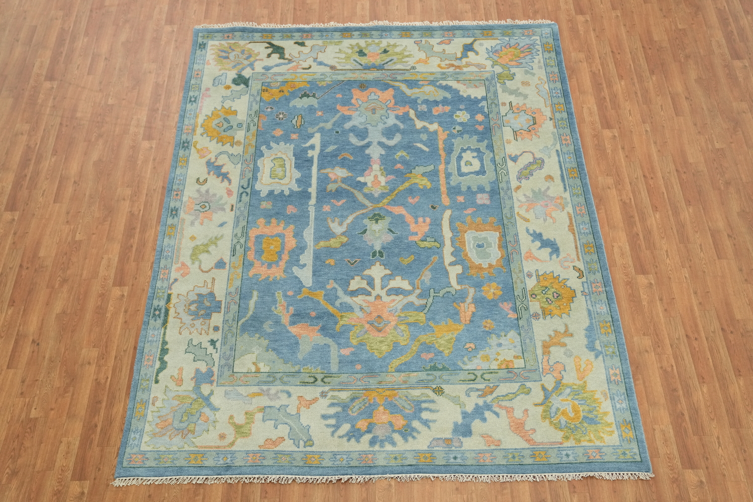 Luxury Handmade Oushak Rug Featuring Soft Blue and Delicate Hues 8'x10'