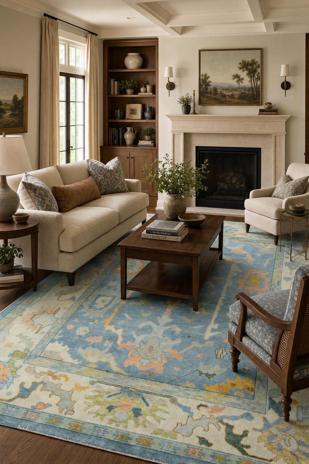 Luxury Handmade Oushak Rug Featuring Soft Blue and Delicate Hues 8'x10'