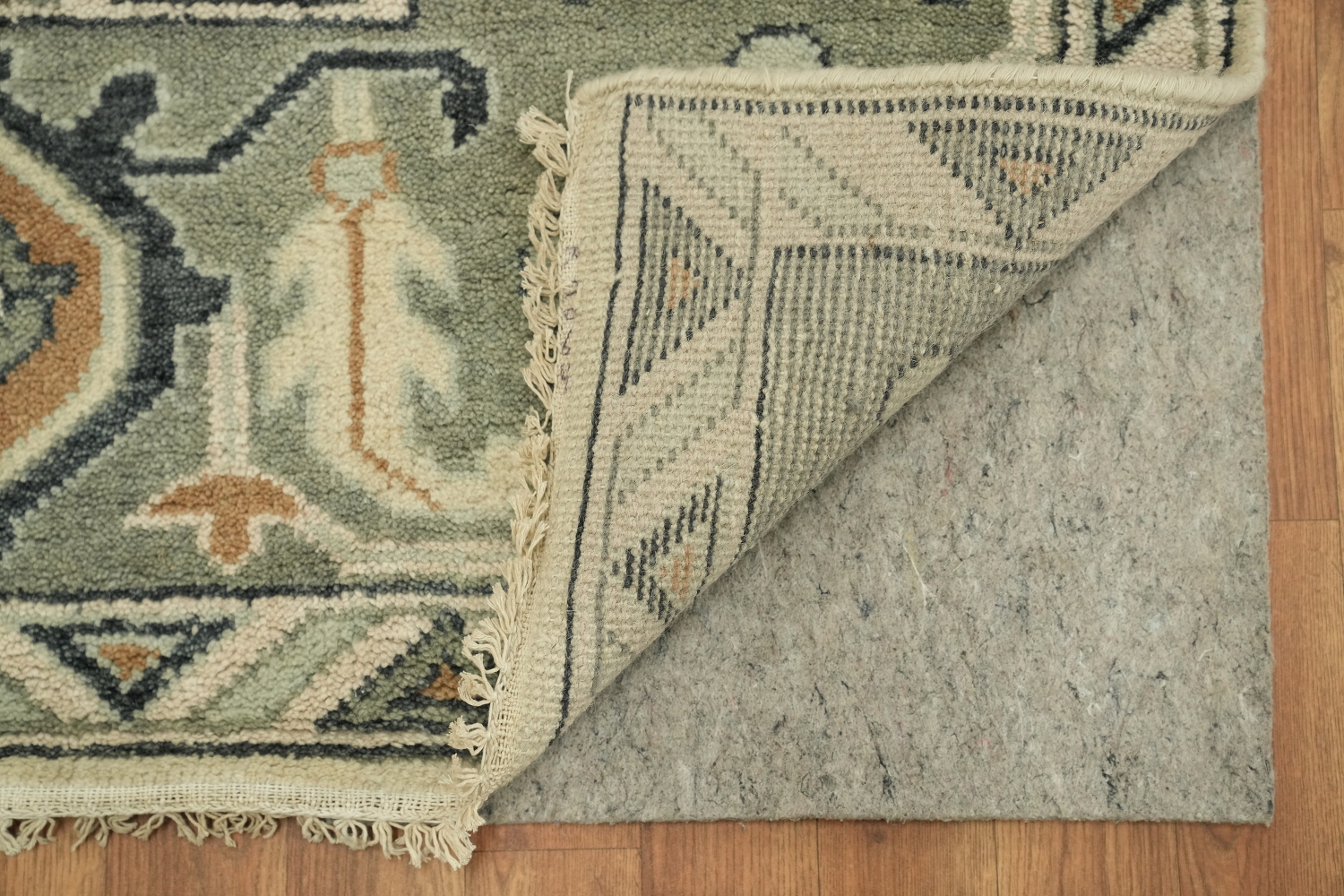Traditional Ivory and Green Oushak Hand Made Area Rug 9x12