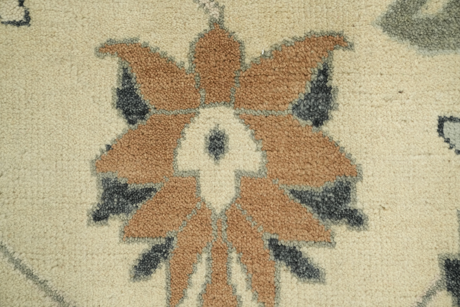 Traditional Ivory and Green Oushak Hand Made Area Rug 9x12