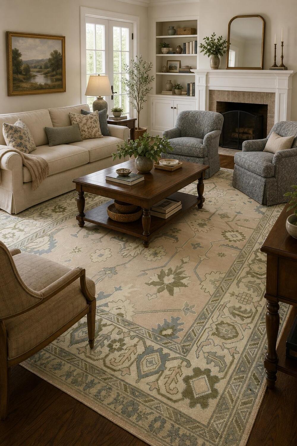 Traditional Area Rug in Subtle Tones and Delicate Motifs 9'x12'