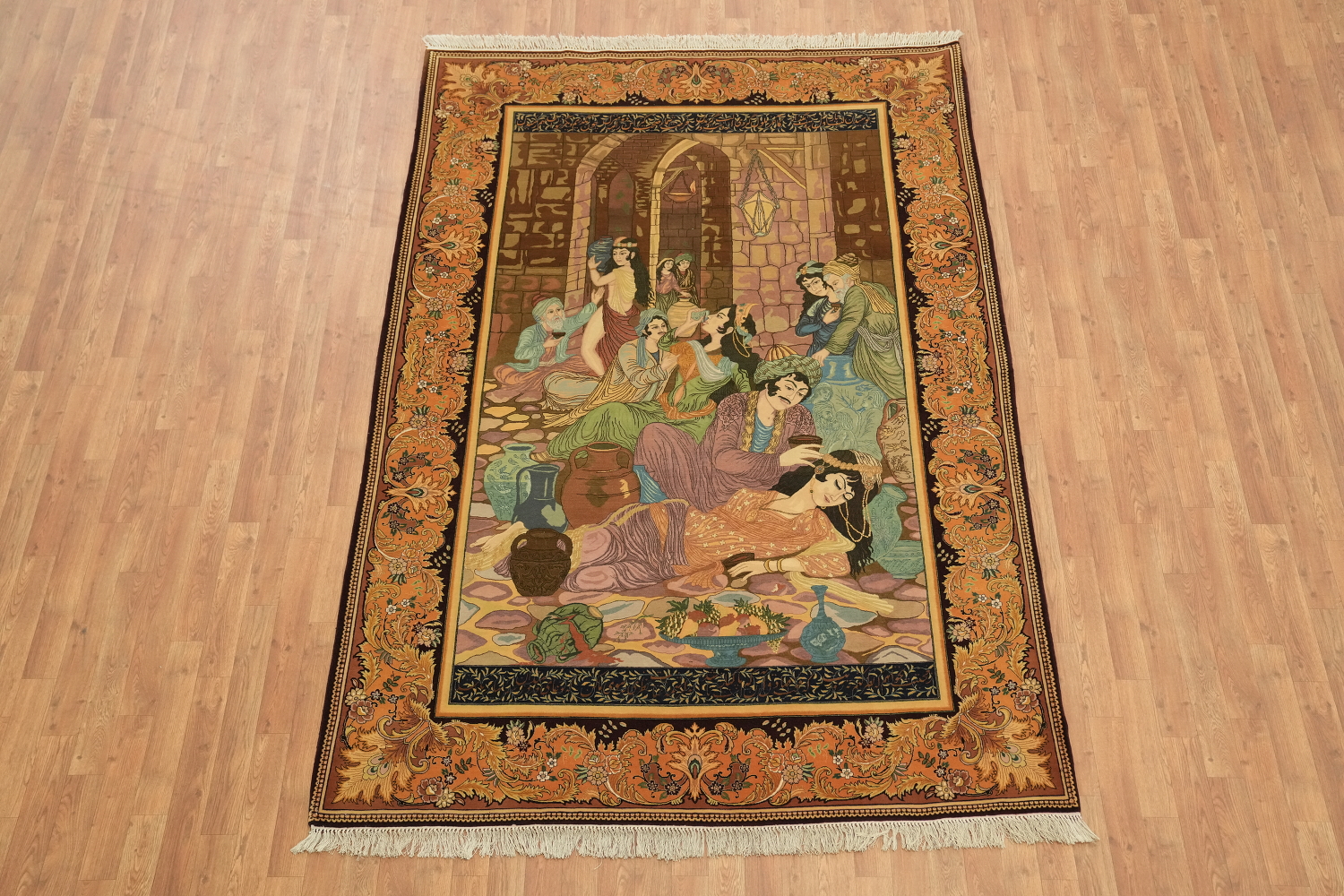 Rare Antique Pictorial Wool Tabriz Persian Area Rug 6x9