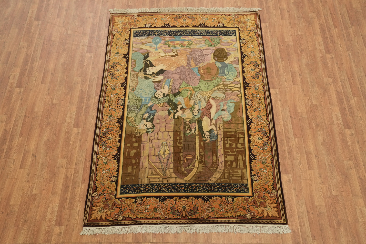 Rare Antique Pictorial Wool Tabriz Persian Area Rug 6x9